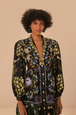 FARM Rio  Robes Courtes<Mini-robe noire à manches longues Winter Garden