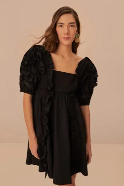 FARM Rio  Robes Courtes<Mini-robe noire à volants et manches courtes