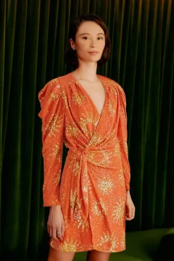 FARM Rio  Robes Courtes<Mini-robe orange à manches longues et sequins Sunny Mood