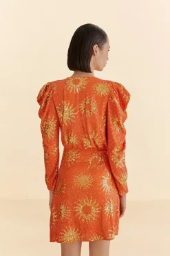 FARM Rio  Robes Courtes<Mini-robe orange à manches longues et sequins Sunny Mood