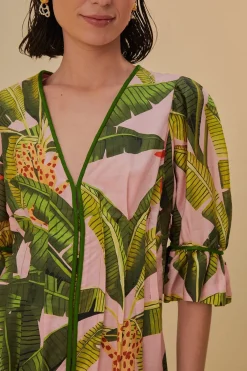 FARM Rio  Robes Courtes<Mini-robe rose à col en V et feuilles de bananier