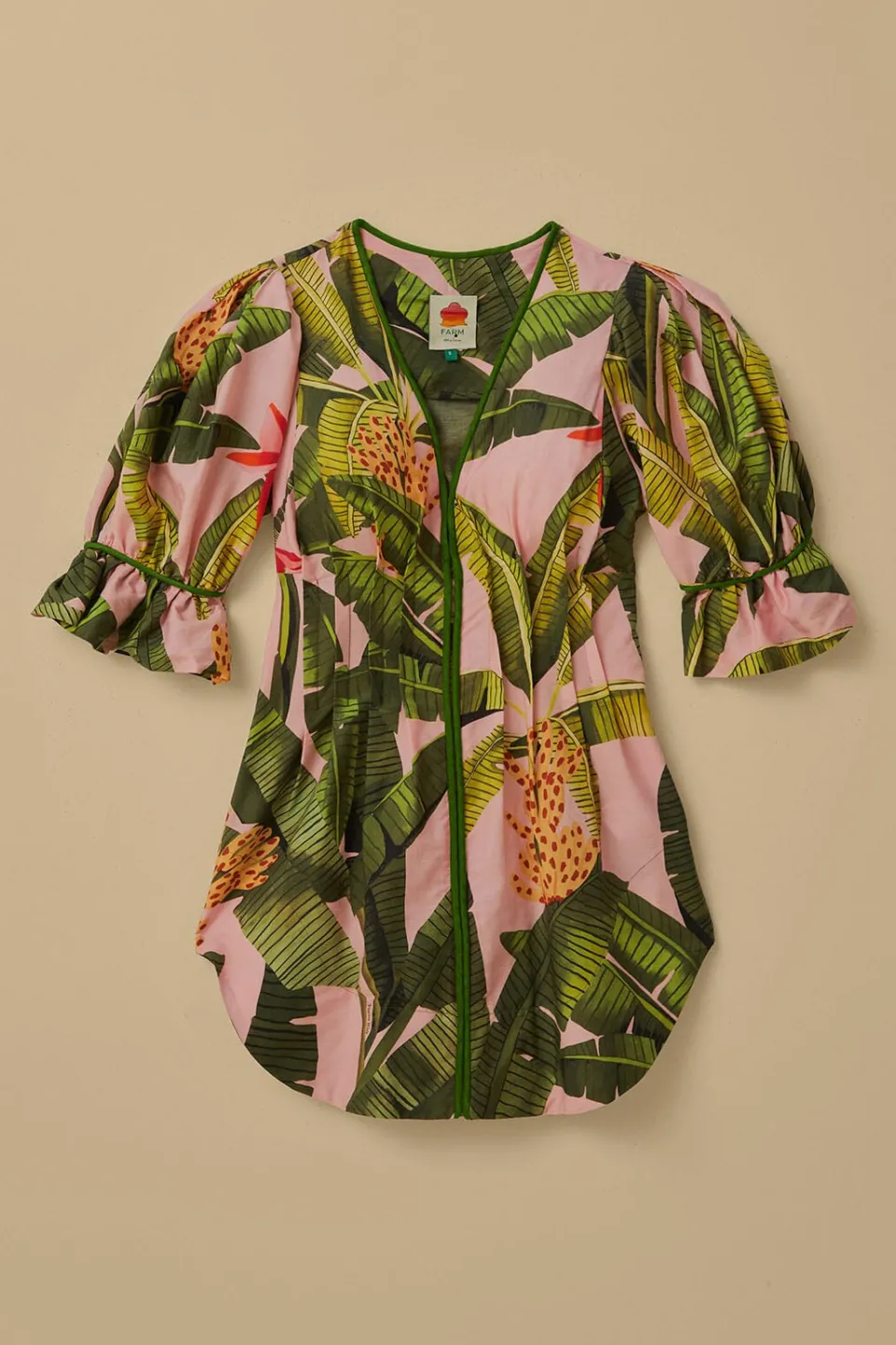 FARM Rio Robes Courtes<Mini-robe rose à col en V et feuilles de bananier