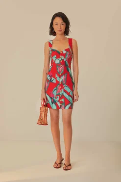 FARM Rio  Robes Courtes<Mini-robe rouge à feuillage d'été