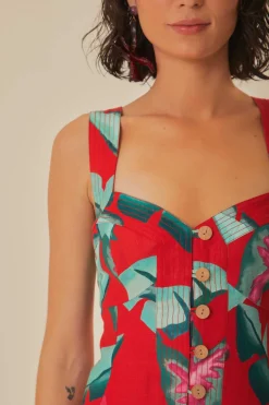 FARM Rio  Robes Courtes<Mini-robe rouge à feuillage d'été