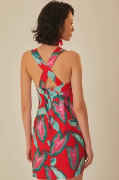 FARM Rio  Robes Courtes<Mini-robe rouge à feuillage d'été