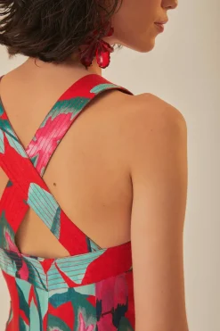 FARM Rio  Robes Courtes<Mini-robe rouge à feuillage d'été