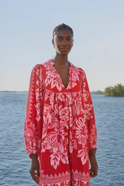 FARM Rio  Robes Courtes<Mini-robe rouge à manches longues Flora Tapestry