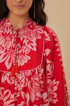 FARM Rio  Robes Courtes<Mini-robe rouge à manches longues Flora Tapestry