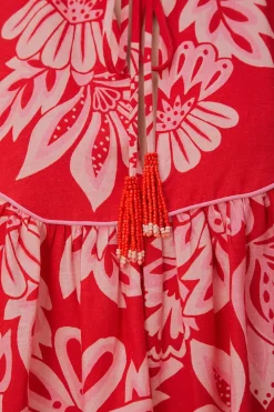 FARM Rio  Robes Courtes<Mini-robe rouge à manches longues Flora Tapestry