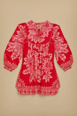 FARM Rio  Robes Courtes<Mini-robe rouge à manches longues Flora Tapestry
