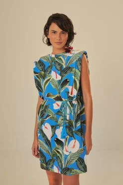 FARM Rio  T-shirts<Mini-robe t-shirt bleue en coton biologique Anthurium Garden
