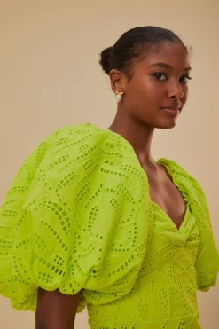 FARM Rio  Robes Courtes<Mini-robe verte à manches courtes et œillets Monstera