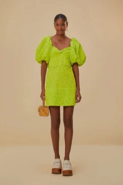 FARM Rio  Robes Courtes<Mini-robe verte à manches courtes et œillets Monstera