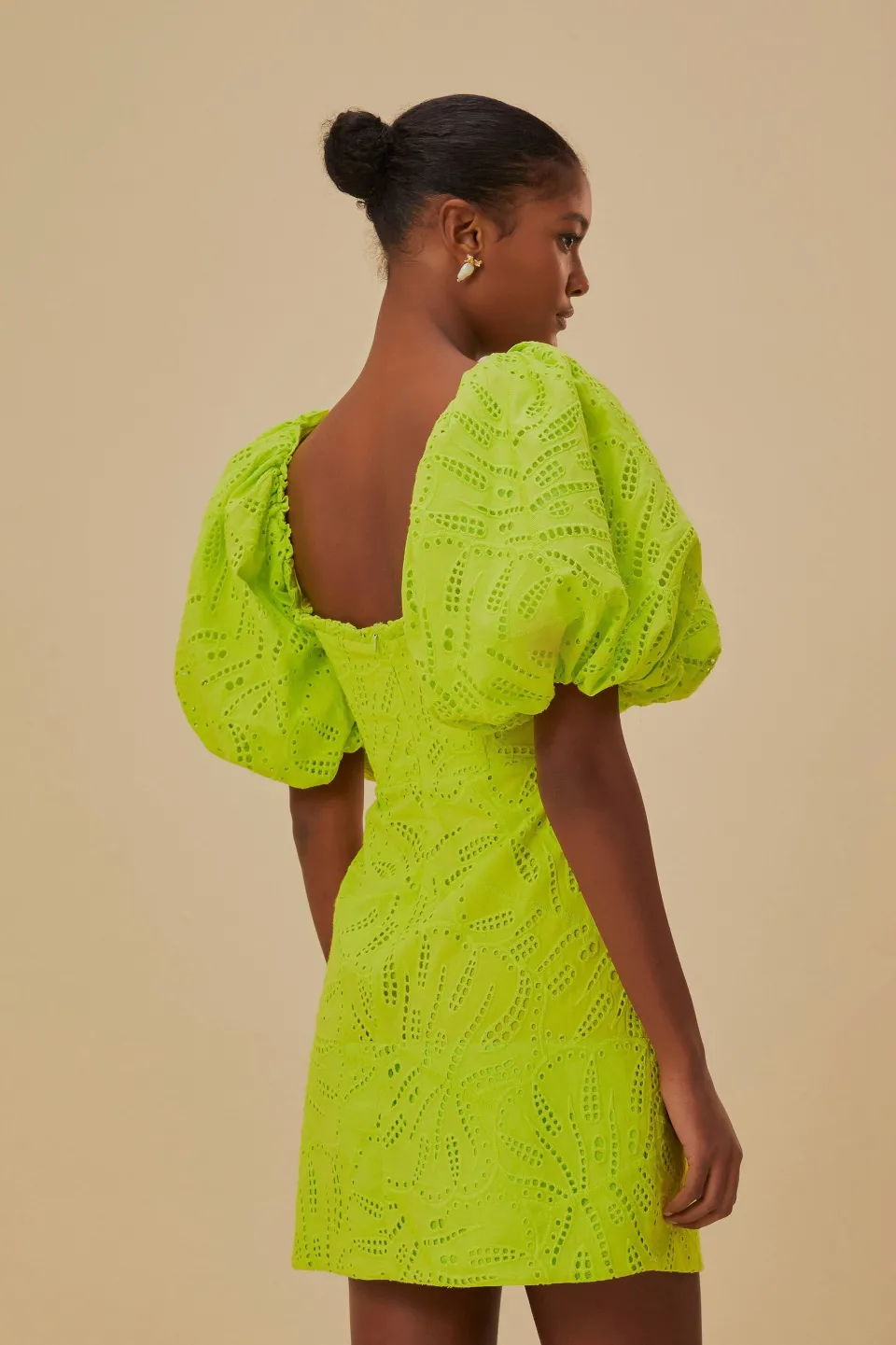FARM Rio Robes Courtes<Mini-robe verte à manches courtes et œillets Monstera