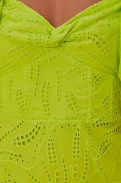 FARM Rio Robes Courtes<Mini-robe verte à manches courtes et œillets Monstera