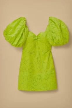 FARM Rio Robes Courtes<Mini-robe verte à manches courtes et œillets Monstera