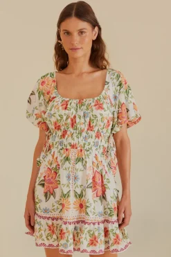 FARM Rio  Robes Courtes<Off-White Bloom Garden Euroflax™Mini-robe en lin de qualité supérieure
