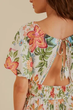 FARM Rio Robes Courtes<Off-White Bloom Garden Euroflax™Mini-robe en lin de qualité supérieure