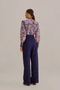 FARM Rio  Pantalon<Pantalon à Oeillets Ananas Bleu Marine