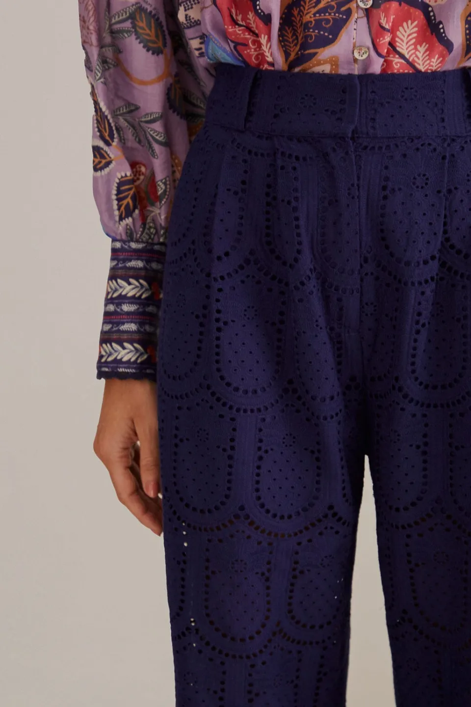 FARM Rio Pantalon<Pantalon à Oeillets Ananas Bleu Marine