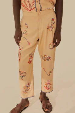 FARM Rio Pantalon<Pantalon Brodé Kaki