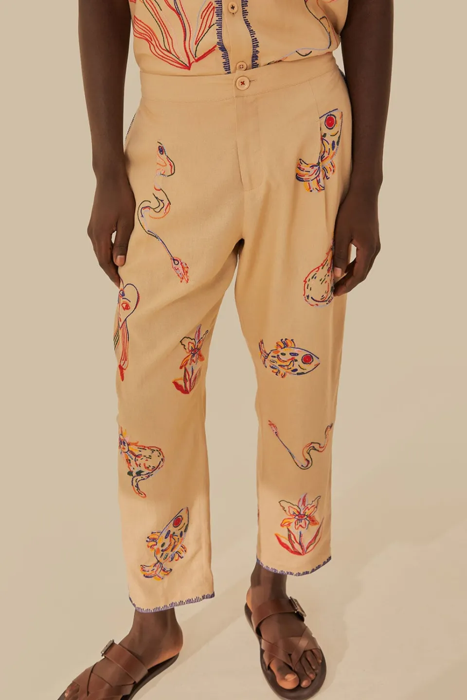 FARM Rio Pantalon<Pantalon Brodé Kaki