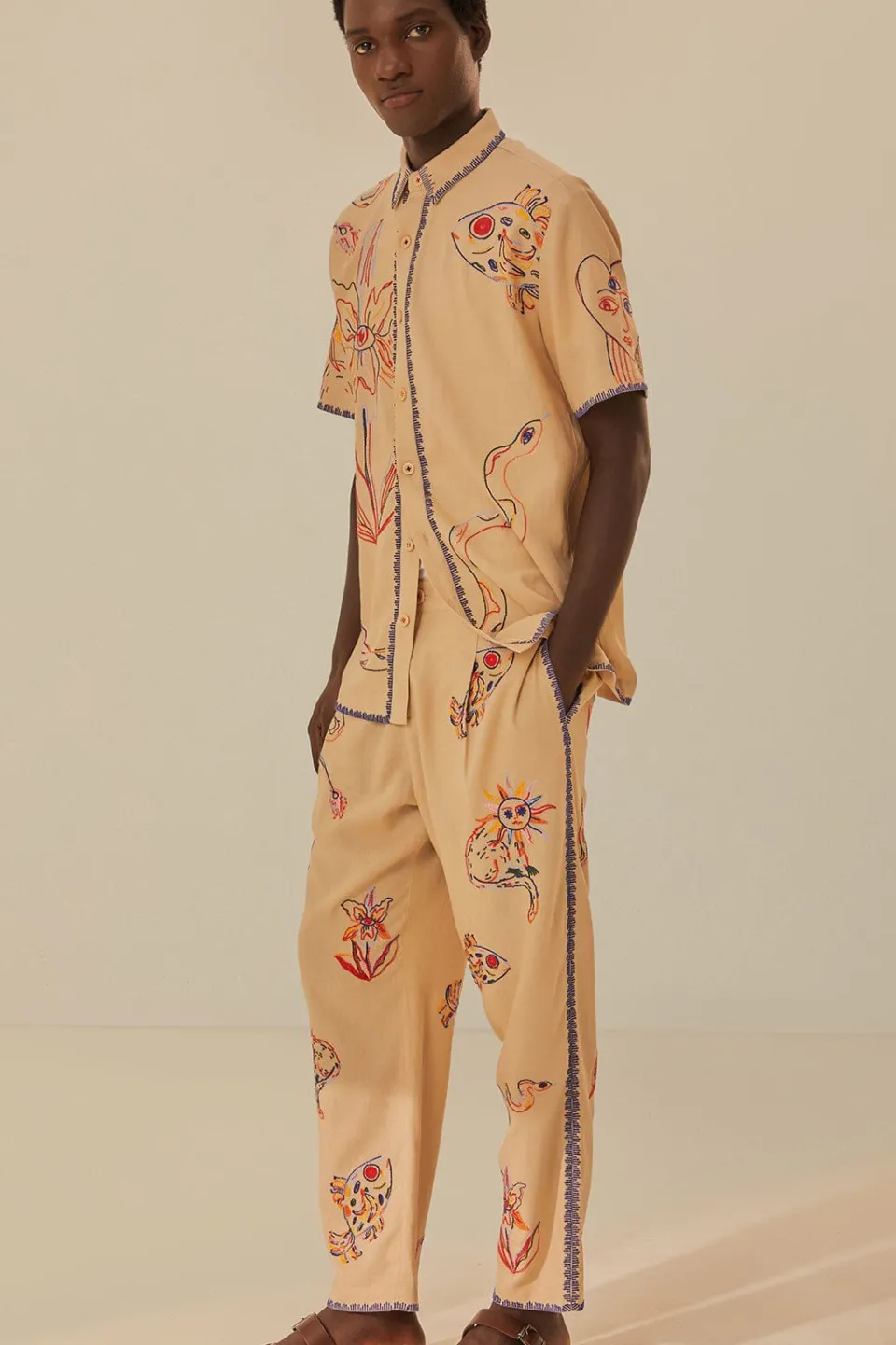 FARM Rio Pantalon<Pantalon Brodé Kaki