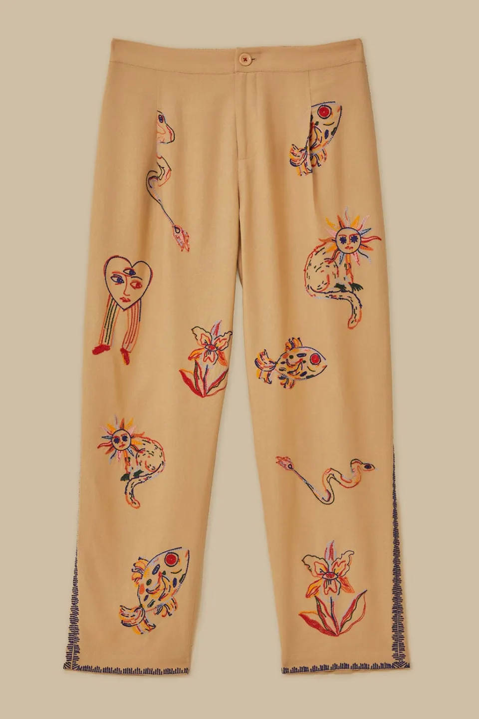 FARM Rio Pantalon<Pantalon Brodé Kaki
