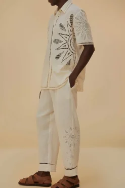FARM Rio  Pantalon<Pantalon brodé Maxi Sunset Richelieu blanc cassé