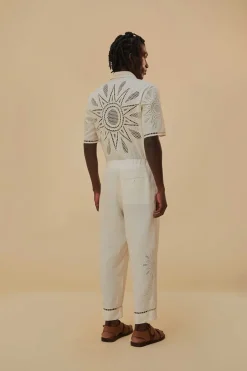 FARM Rio  Pantalon<Pantalon brodé Maxi Sunset Richelieu blanc cassé