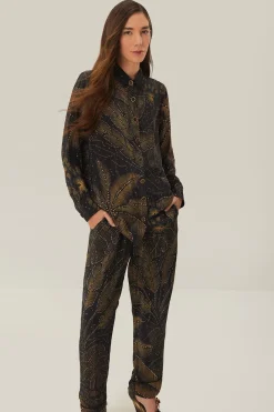 FARM Rio  Pantalon<Pantalon de pyjama à feuillage doré noir