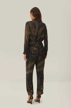 FARM Rio Pantalon<Pantalon de pyjama à feuillage doré noir