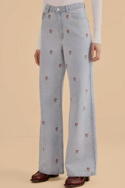 FARM Rio  Pantalon<Pantalon en denim brodé de roses