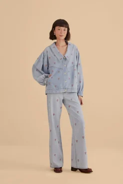FARM Rio  Pantalon<Pantalon en denim brodé de roses