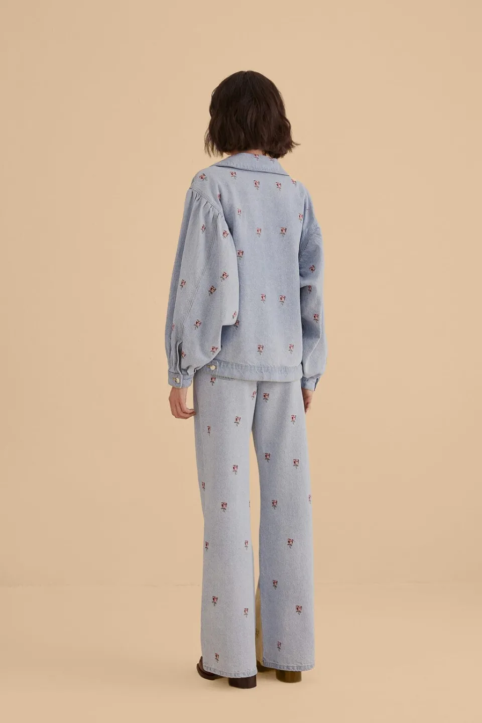 FARM Rio Pantalon<Pantalon en denim brodé de roses