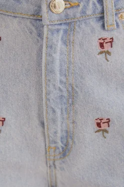 FARM Rio Pantalon<Pantalon en denim brodé de roses