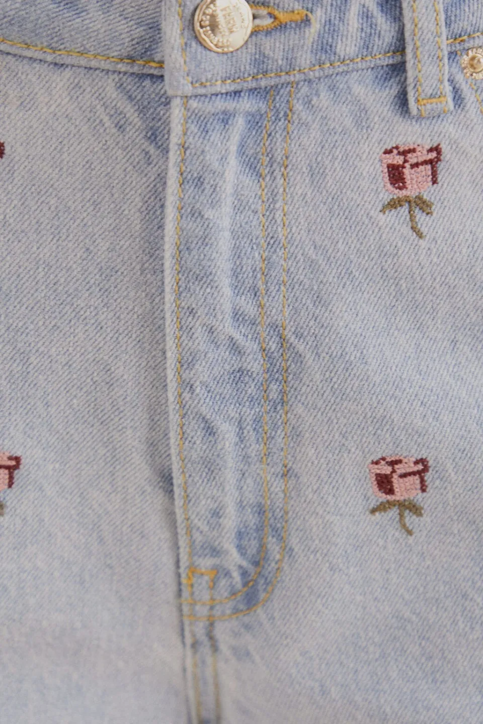 FARM Rio Pantalon<Pantalon en denim brodé de roses