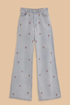 FARM Rio Pantalon<Pantalon en denim brodé de roses