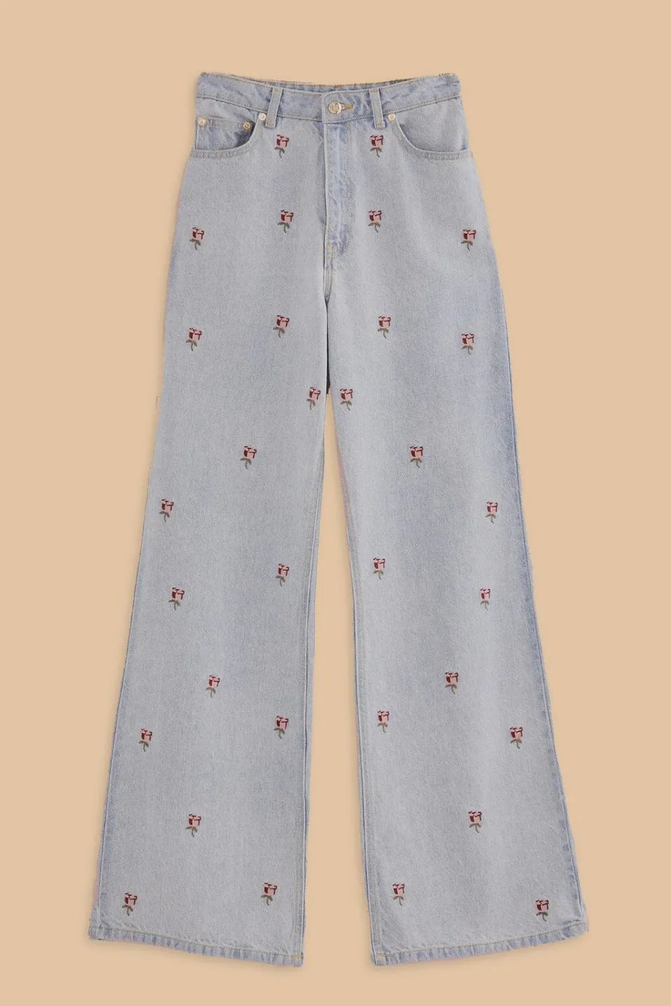 FARM Rio Pantalon<Pantalon en denim brodé de roses