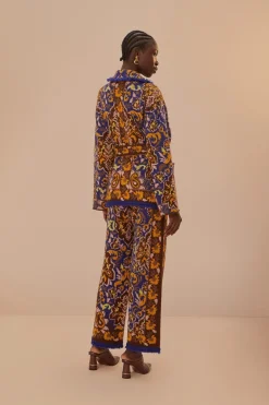 FARM Rio Pantalon<Pantalon en tricot bleu Glam Tapestry