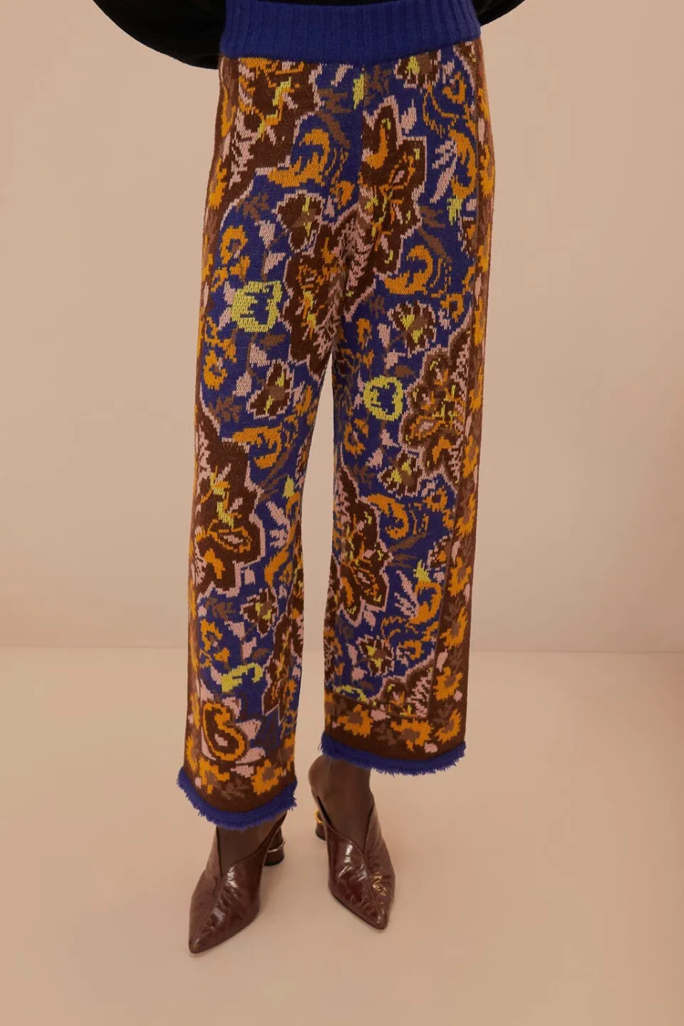 FARM Rio Pantalon<Pantalon en tricot bleu Glam Tapestry