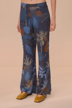 FARM Rio  Pantalon<Pantalon Flare Bleu Marine Night Jungle