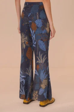FARM Rio Pantalon<Pantalon Flare Bleu Marine Night Jungle