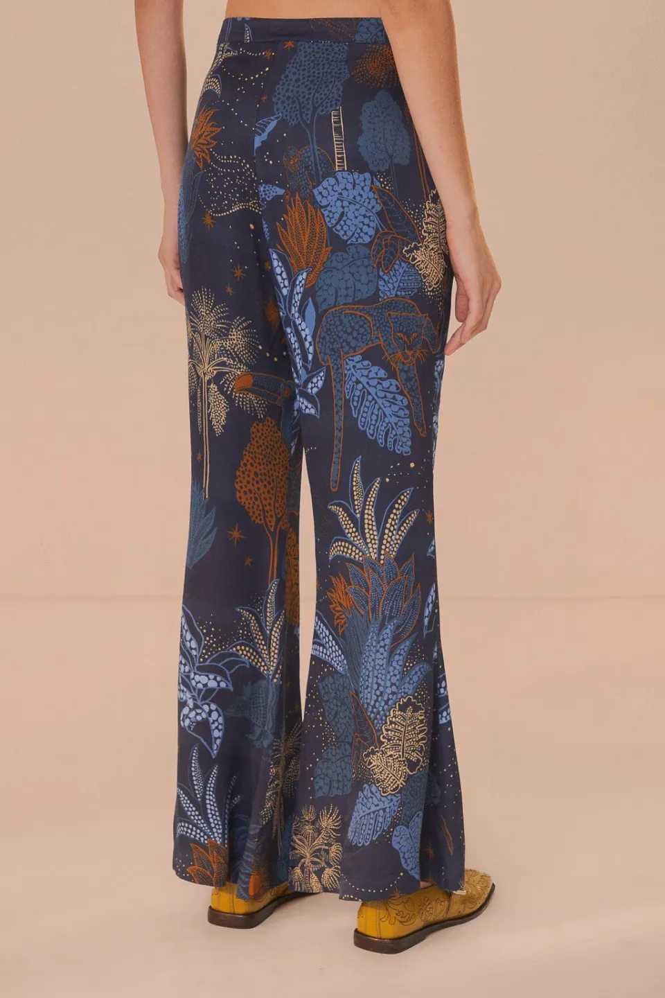 FARM Rio Pantalon<Pantalon Flare Bleu Marine Night Jungle