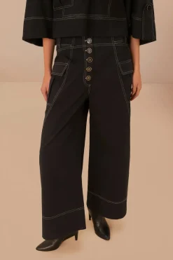 FARM Rio  Pantalon|Hauts Courts<Pantalon noir taille basse surpiqué