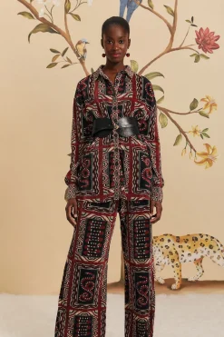 FARM Rio  Pantalon<Pantalon plissé avec foulards en serpent noir