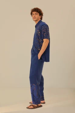 FARM Rio  Pantalon<Pantalon surréaliste en lin de qualité supérieure brodé Richelieu Euro