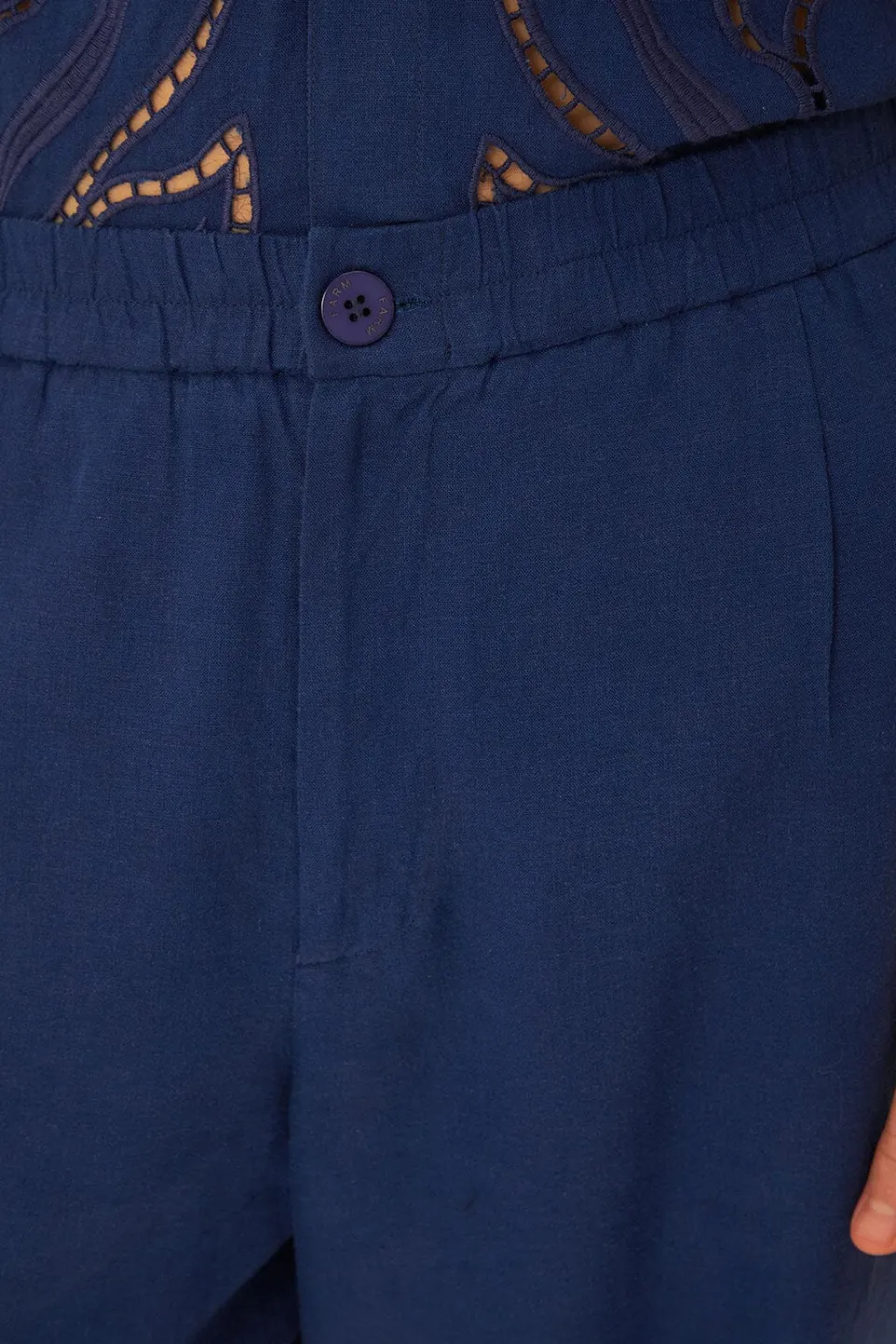 FARM Rio  Pantalon<Pantalon surréaliste en lin de qualité supérieure brodé Richelieu Euro