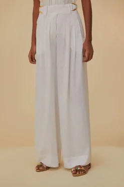 FARM Rio  Pantalon<Pantalon taille basse en lin blanc cassé
