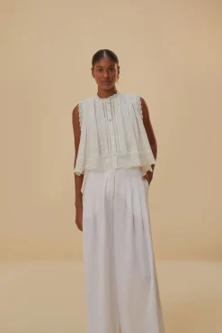 FARM Rio  Pantalon<Pantalon taille basse en lin blanc cassé